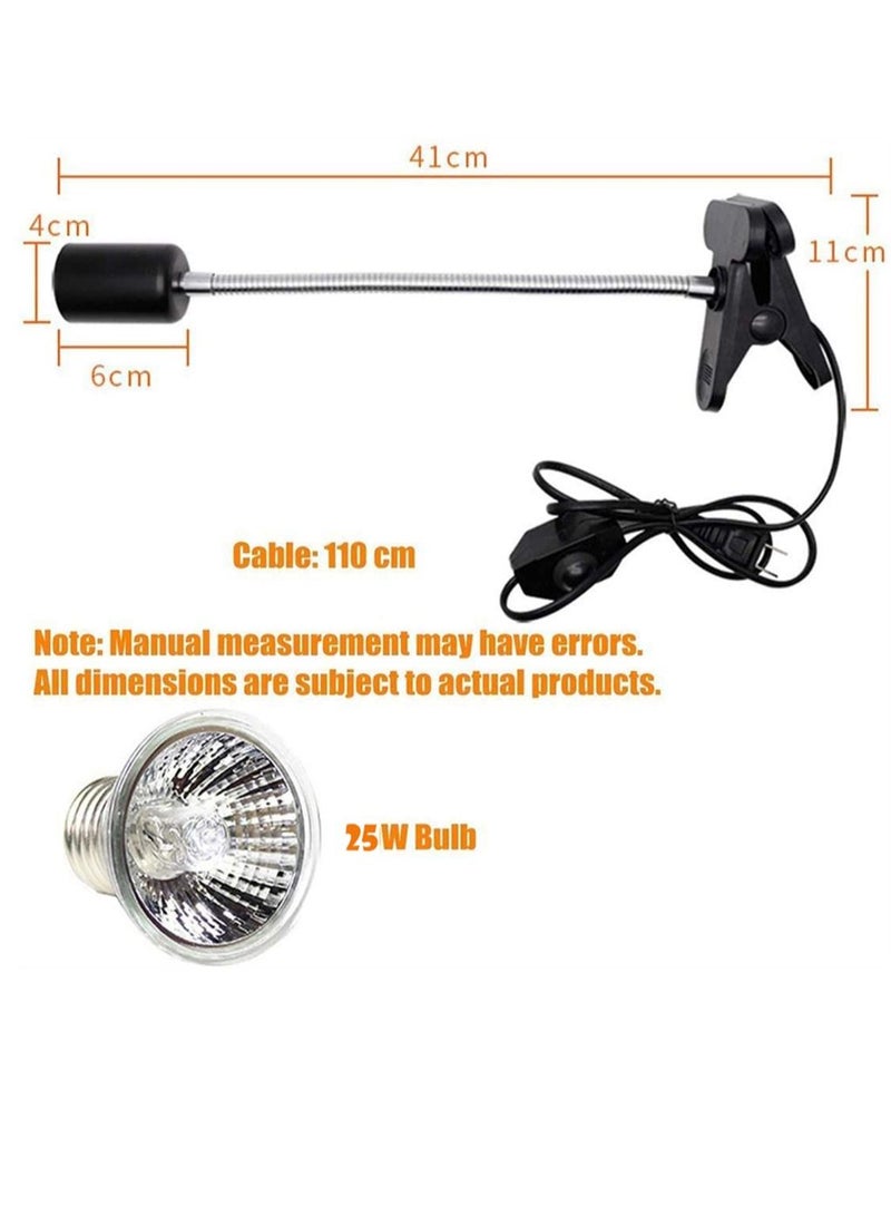 25W Aquarium Light Tortoise Heat Lamp Heat Light for Reptile Pets 360° Adjustable Aquarium Heating Light E27 Clamp-on Pet Heating Emitter for Reptiles Amphibians Lizards Turtle Snakes