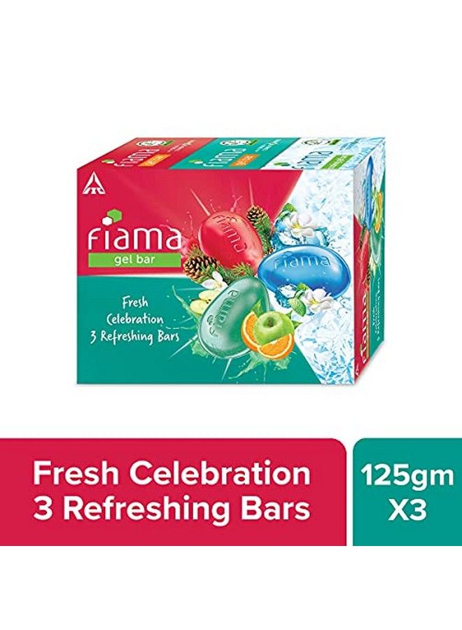 Gel Bathing Bar Fresh Celebration Pack With 3 Unique Gel Bars With Skin Conditioners For Moisturized Skin 125G Soap (Pack Of 3) Blue