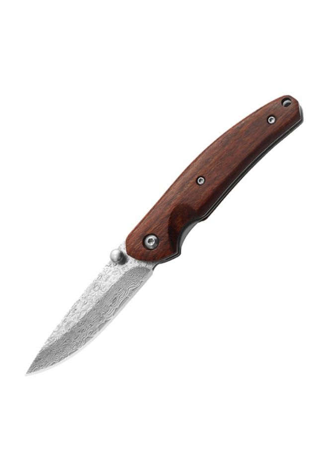 Astylway Damascus Flipper Folding Knife Baklash with 2.75in Drop Point Blade and Brown Wood Handles