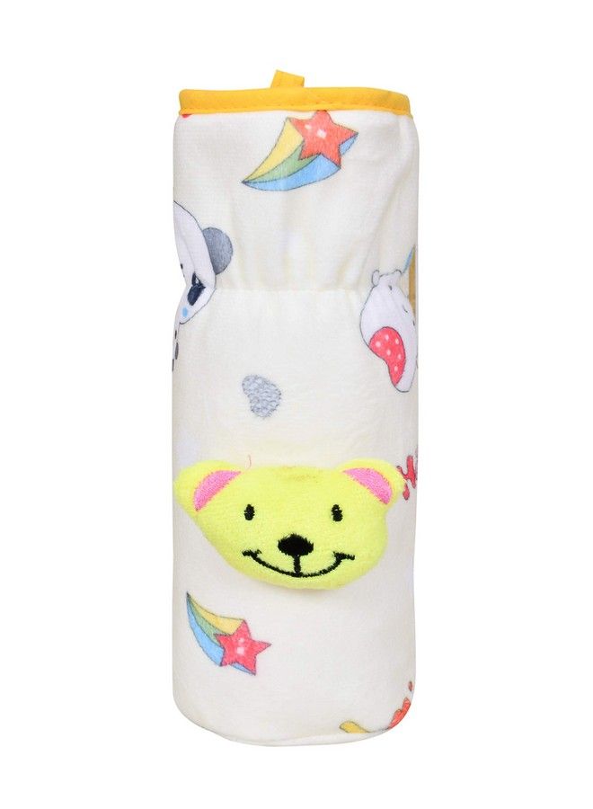 Soft Plush Stretchable Baby Feeding Bottle Cover With Easy To Hold Strap ; Cute Animated Overall Print Pack Of 2 (Pink & Yellow Narrow Neck 240Ml;8Oz)