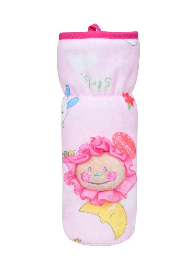 Soft Plush Stretchable Baby Feeding Bottle Cover With Easy To Hold Strap ; Cute Animated Overall Print Pack Of 2 (Pink & Yellow Narrow Neck 240Ml;8Oz)