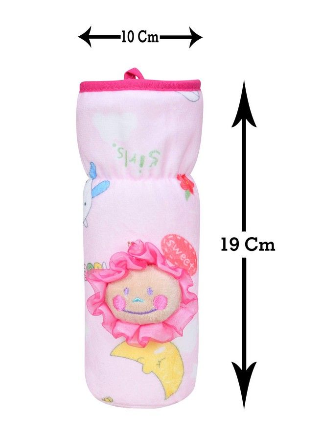 Soft Plush Stretchable Baby Feeding Bottle Cover With Easy To Hold Strap ; Cute Animated Overall Print Pack Of 2 (Pink & Yellow Narrow Neck 240Ml;8Oz)