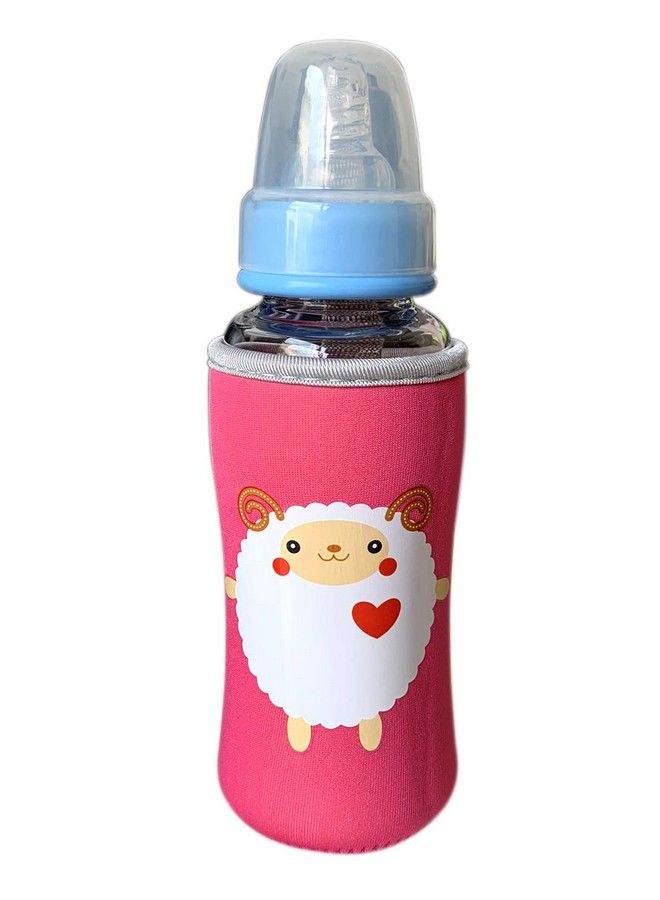 Cute Animated Patterned Soft Stretchable Baby Feeding Bottle Cover With Easy To Hold Strap For 120Ml 150Ml 240Ml (Zebra & Sheep Pack Of 2)
