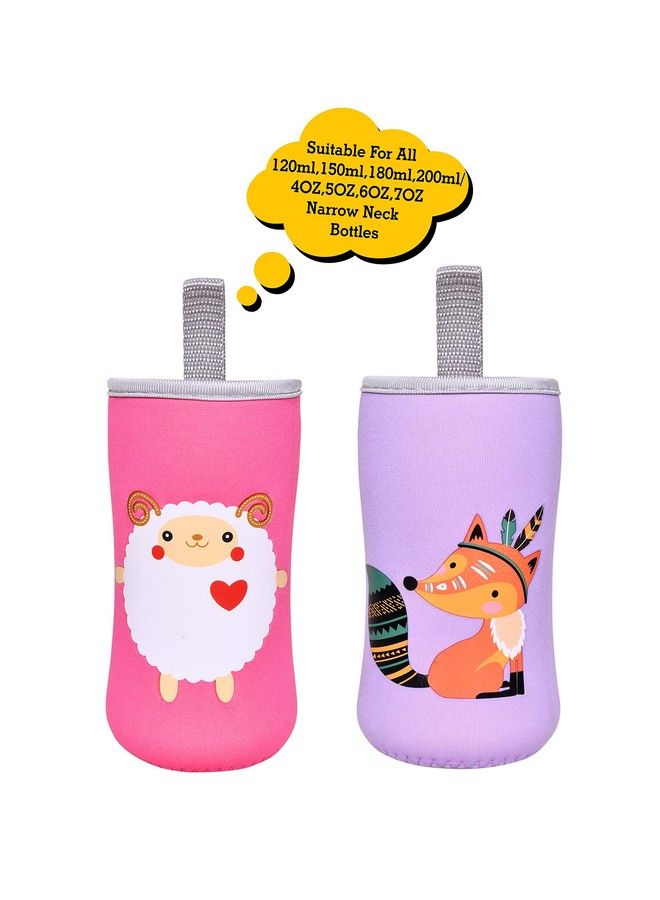 Cute Animated Patterned Soft Stretchable Baby Feeding Bottle Cover With Easy To Hold Strap For 120Ml 150Ml 240Ml (Zebra & Sheep Pack Of 2)