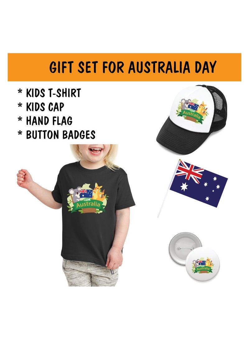 Australia Day Gift Set for Girls - T-Shirt - Cap - Badge and Flag Set - Celebrate Australia Day with this Kids Combo Pack in Style