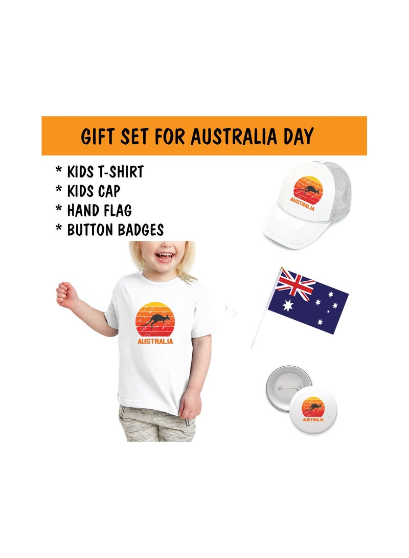 Australia Day Gift Set for Girls - T-Shirt - Cap - Badge and Flag Set - Celebrate Australia Day with this Kids Combo Pack in Style