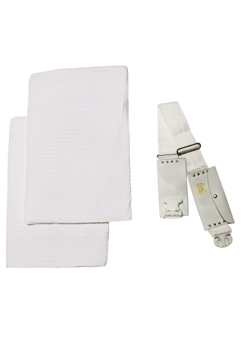 2-Piece Ihram Towel Set for Men with Regular Size Belt Best Fits 30-to 40 Inch Waist Non-Stitched Umrah Towel, Pure White Hajj Towel