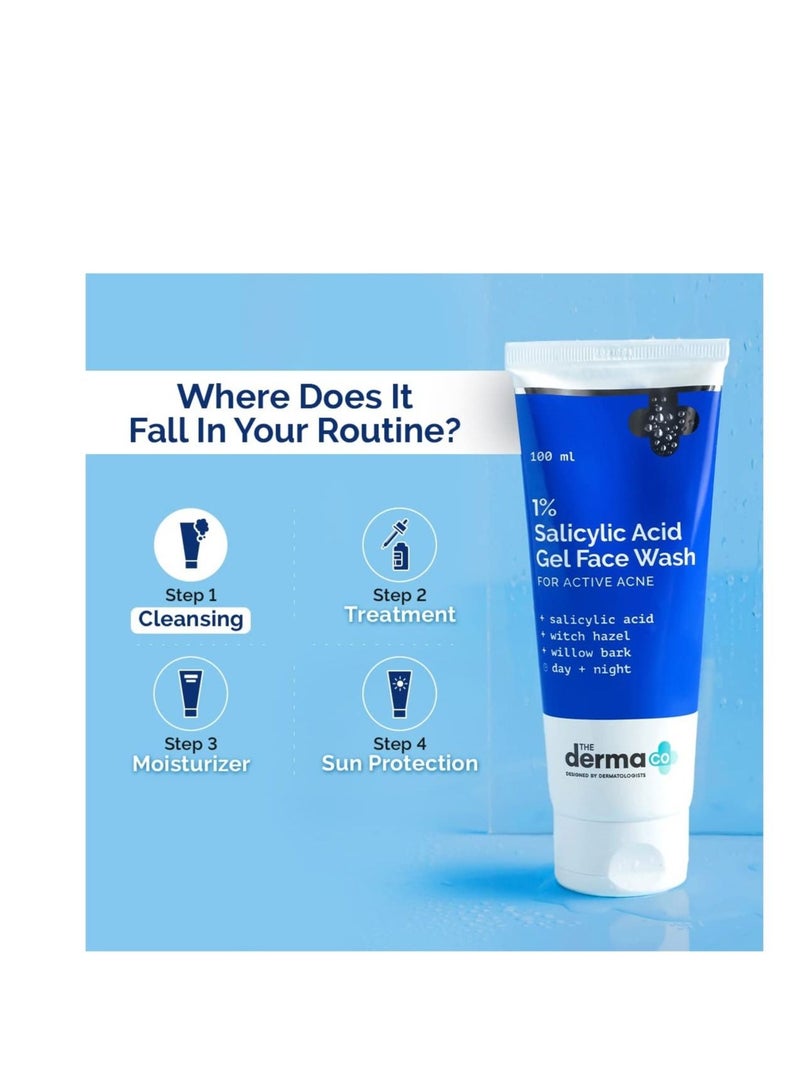 1% Salicylic Acid Gel Face Wash With Salicylic Acid & Witch Hazel For Active Acne 100 Ml