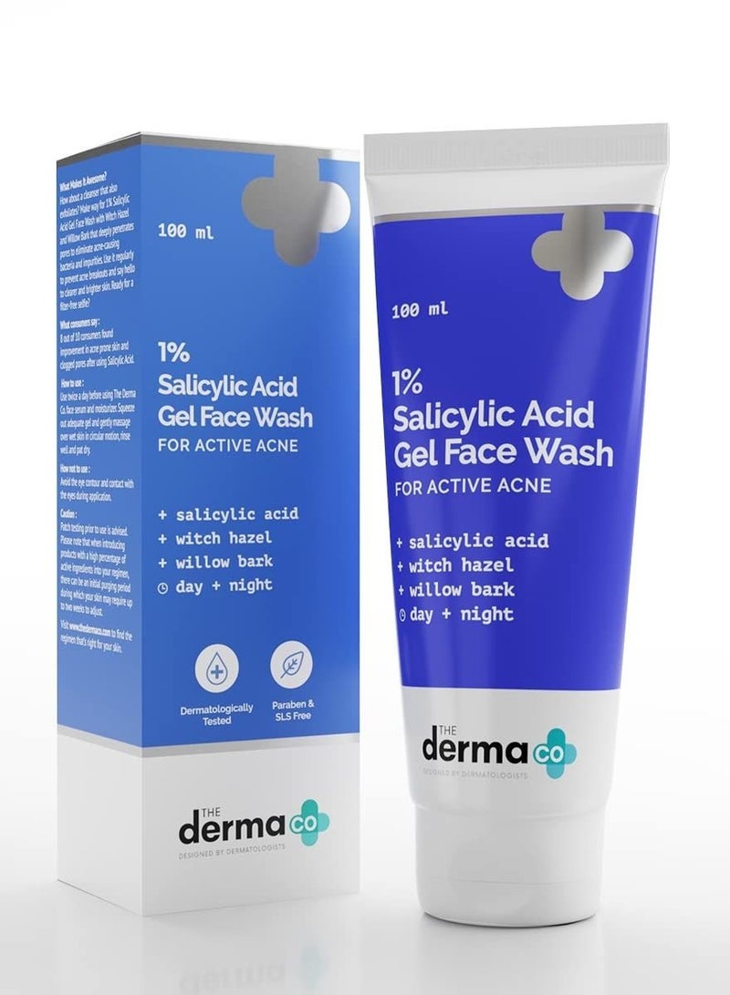 1% Salicylic Acid Gel Face Wash With Salicylic Acid & Witch Hazel For Active Acne 100 Ml