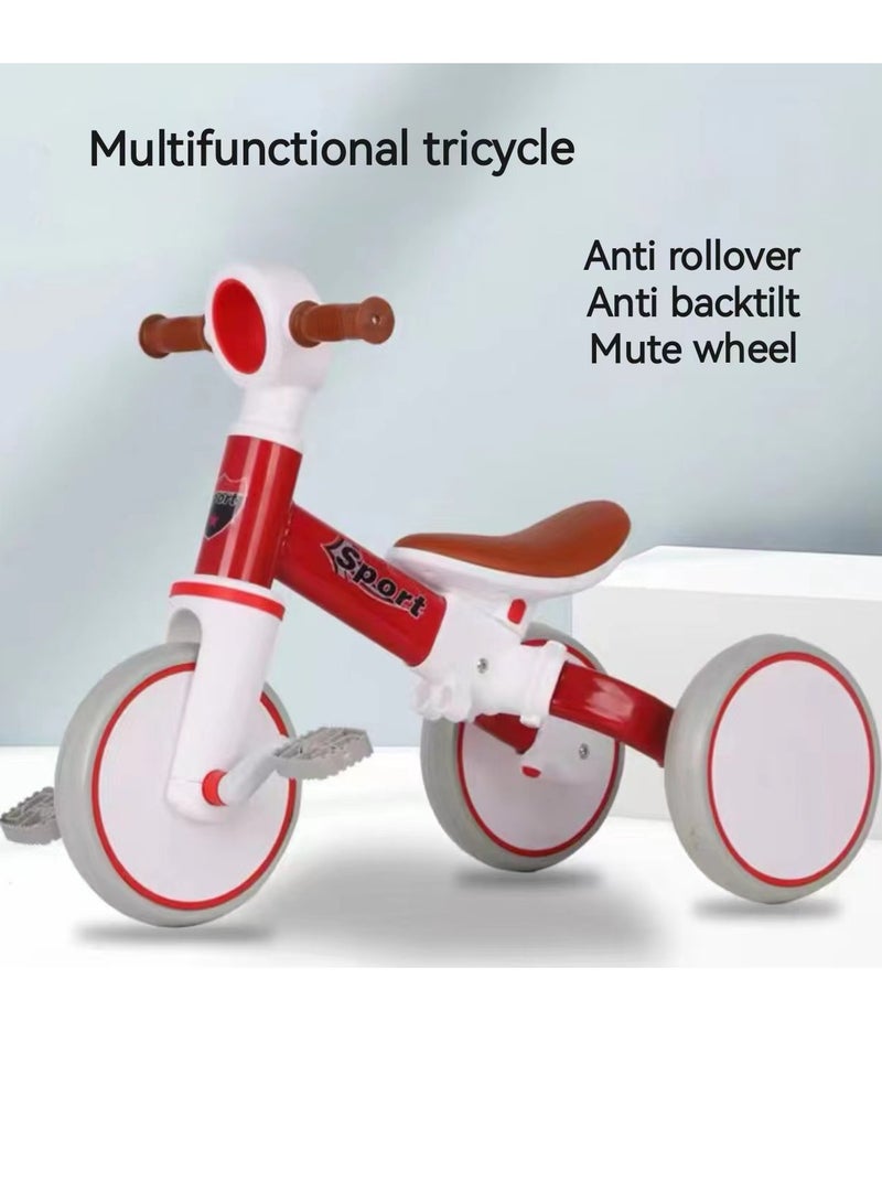 Bicycle Three in One Children's Tricycle Suitable For 1-4 Years Old, Tricycle With Detachable Pedals, Baby Balance Bicycle Three in One Children's Riding Toys, Gifts And Toys For Boys And Girls (red)