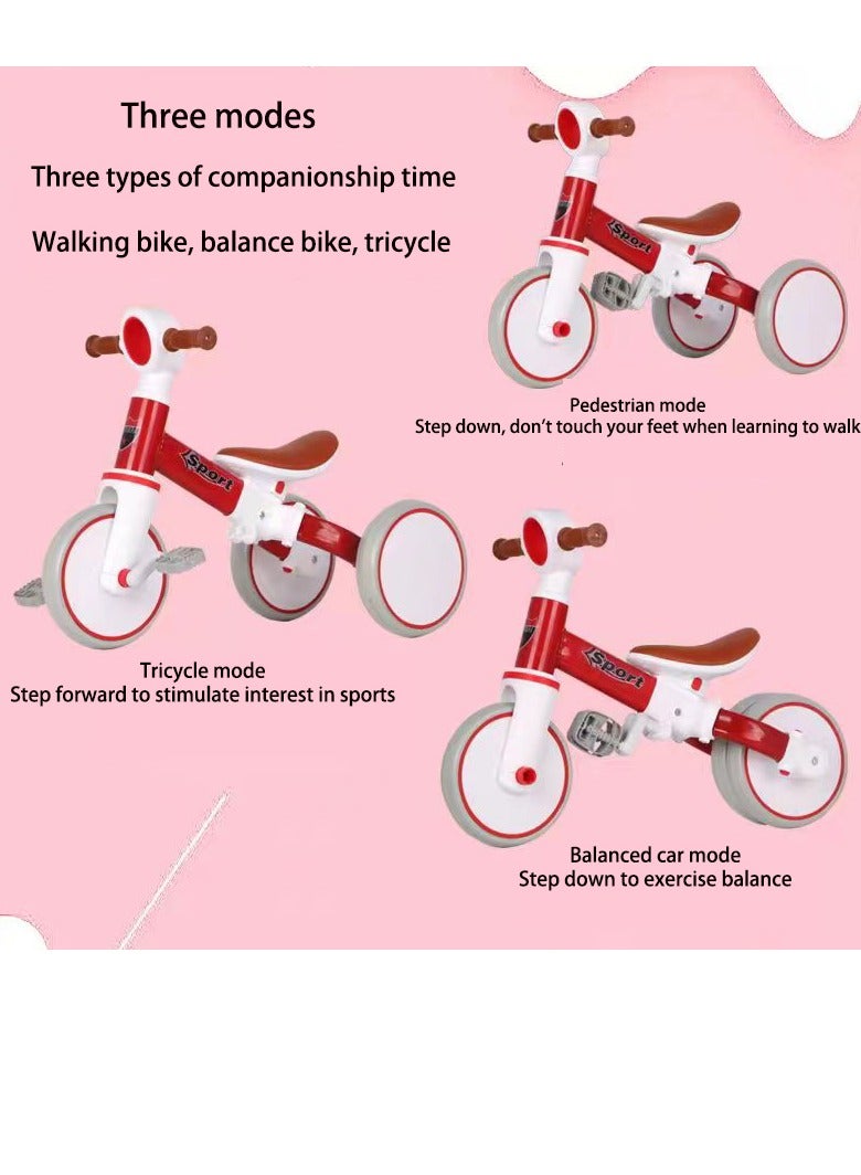 Bicycle Three in One Children's Tricycle Suitable For 1-4 Years Old, Tricycle With Detachable Pedals, Baby Balance Bicycle Three in One Children's Riding Toys, Gifts And Toys For Boys And Girls (red)