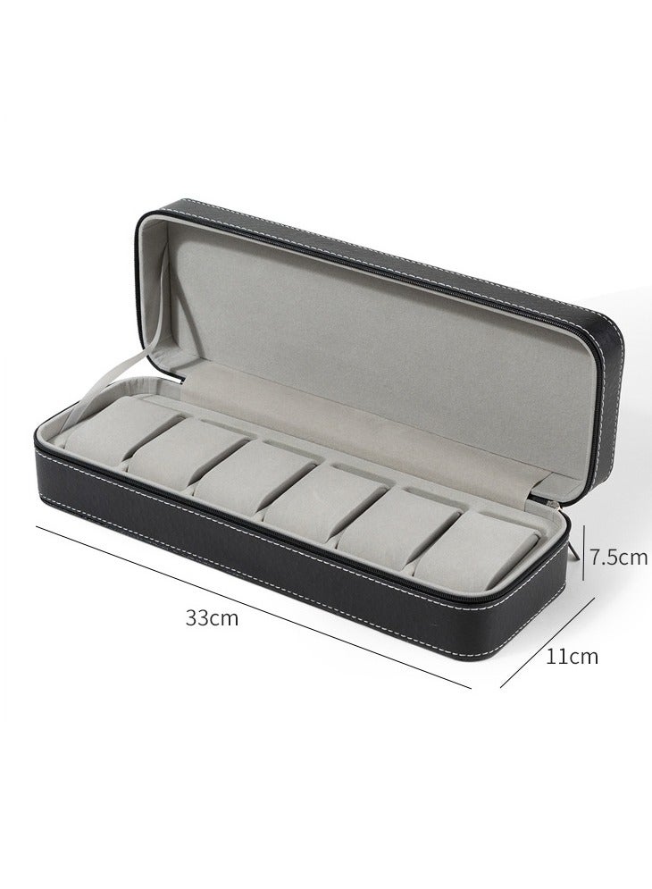 6-Slot PU Leather Watch Box Black