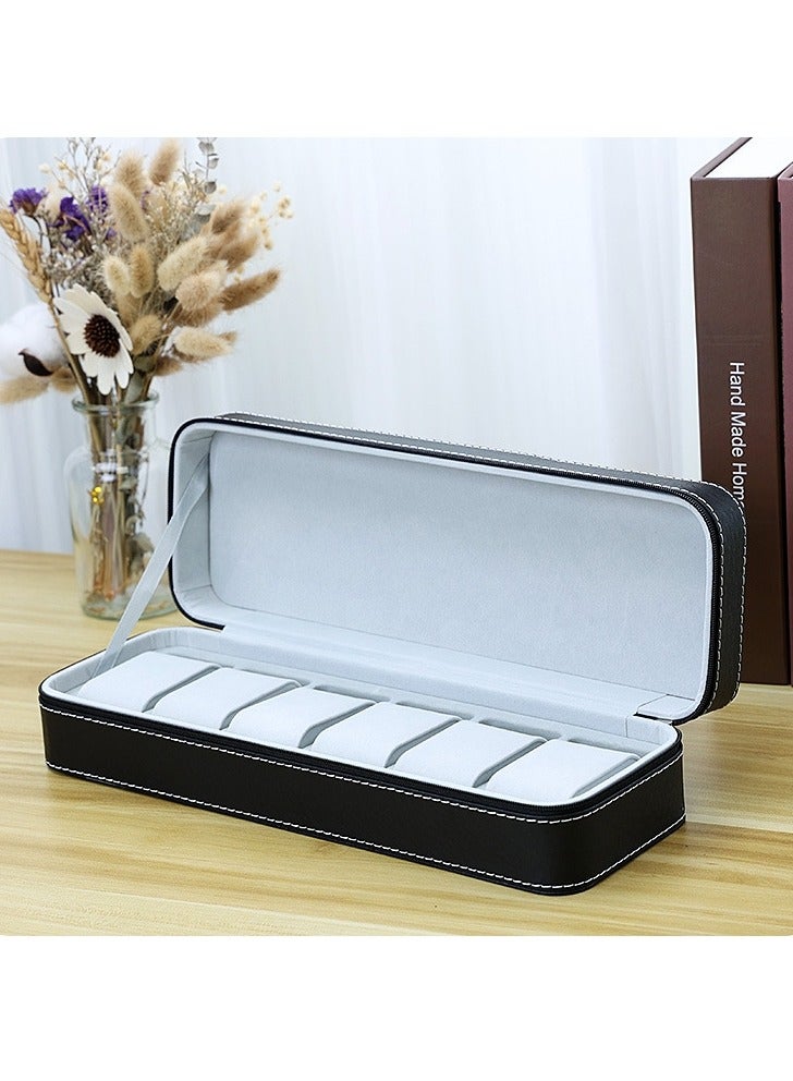 6-Slot PU Leather Watch Box Black