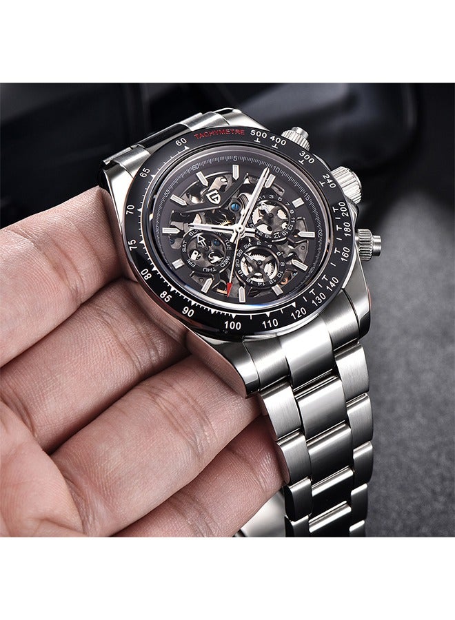 Skeleton Watches for Men Automatic Mechanical Watch 40mm Sapphire Glass Stainless Steel Wrist Watch