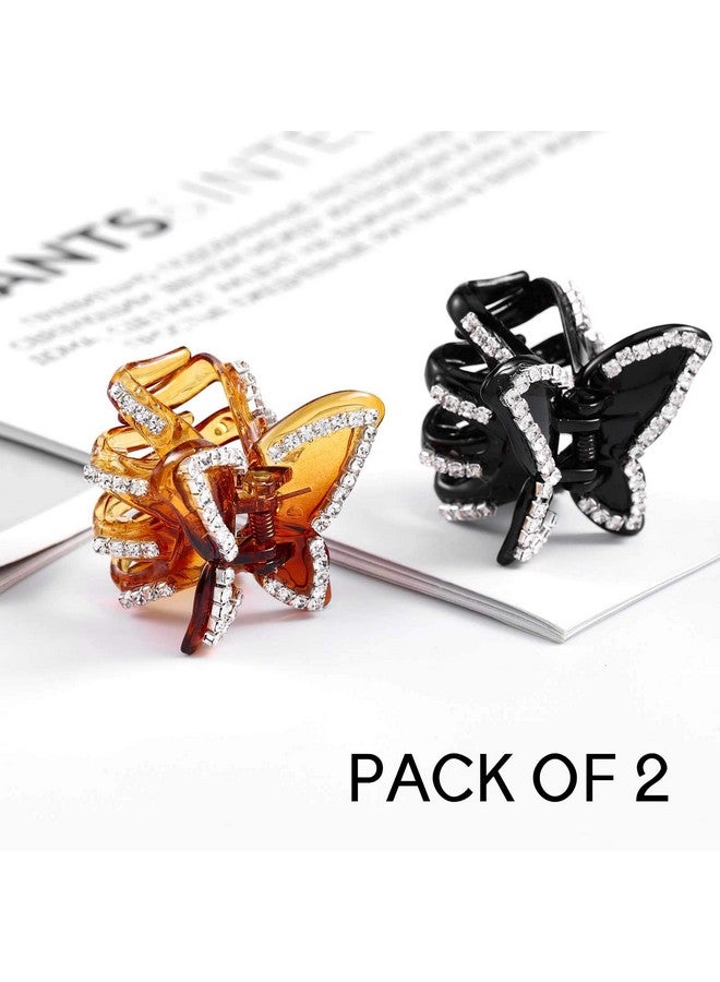 Crystal Hair Claw Clips Butterfly Hair Catch Claw Rhinestone Hair Clip Fashion Jaw Clip Decoratine Hair Barrettes Hair Accessories For Women And Girls (Pack Of 2)