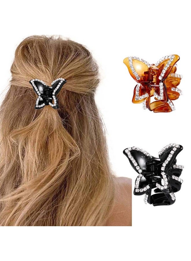 Crystal Hair Claw Clips Butterfly Hair Catch Claw Rhinestone Hair Clip Fashion Jaw Clip Decoratine Hair Barrettes Hair Accessories For Women And Girls (Pack Of 2)