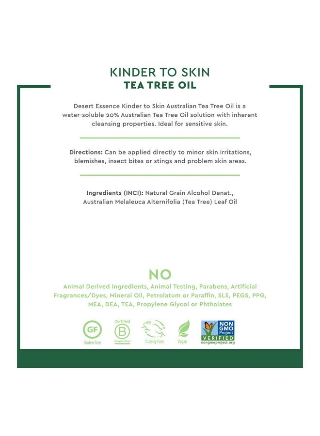 Kinder To Skin 4 Fl. Oz.Pack Of 6Gluten Freevegancruelty Freetea Tree Oil Solutionwater Solublesensitive Skininsect Bitesblemish Prone Skin