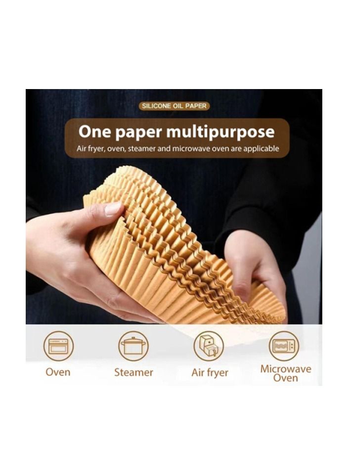 Air Fryer Disposable Paper Liner, 100PCS Non-stick Disposable Air Fryer Liners, Baking Paper for Air Fryer Oil-proof, Water-proof, Parchment for Baking Roasting Microwave 16CM (Brown)