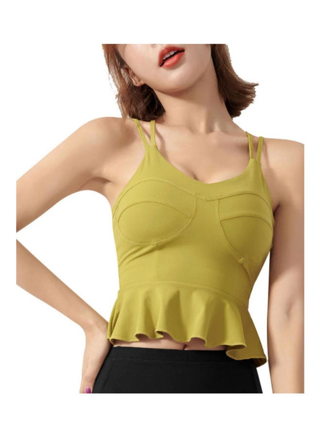 Padded Peplum Ruffles Sports Bra Yellow