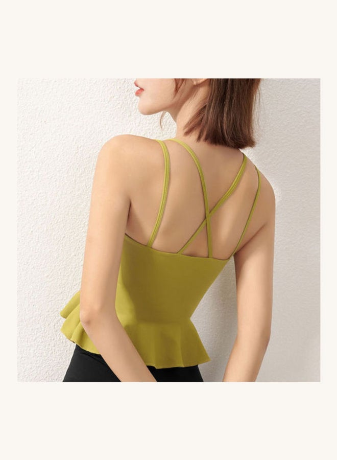 Padded Peplum Ruffles Sports Bra Yellow