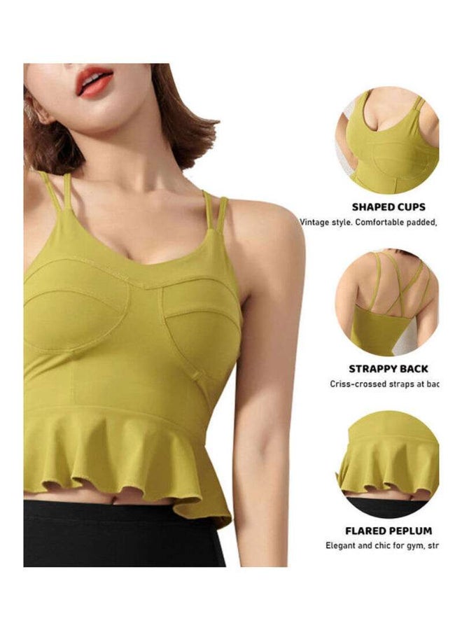 Padded Peplum Ruffles Sports Bra Yellow