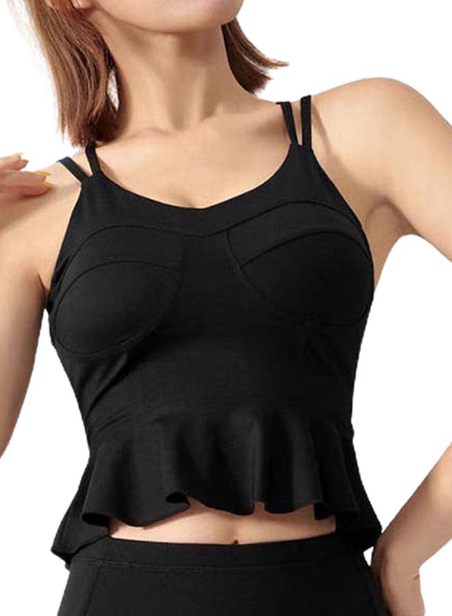 Padded Peplum Ruffles Sports Bra Black