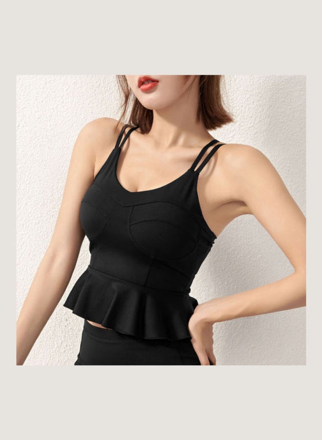 Padded Peplum Ruffles Sports Bra Black