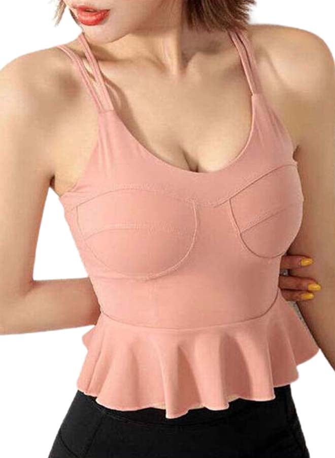 Padded Peplum Ruffles Sports Bra Pink