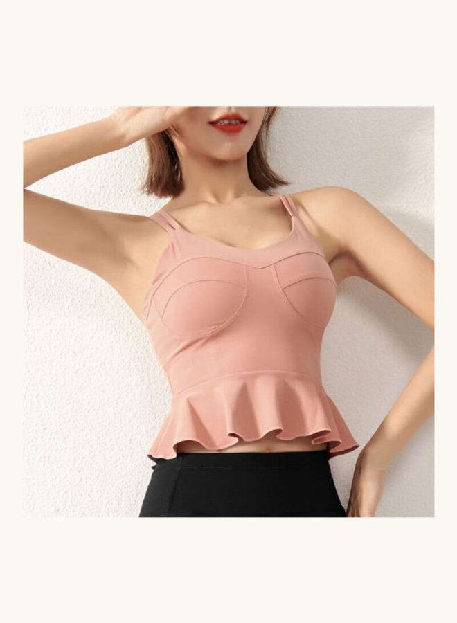 Padded Peplum Ruffles Sports Bra Pink