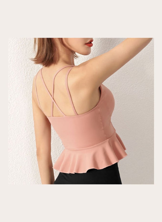 Padded Peplum Ruffles Sports Bra Pink