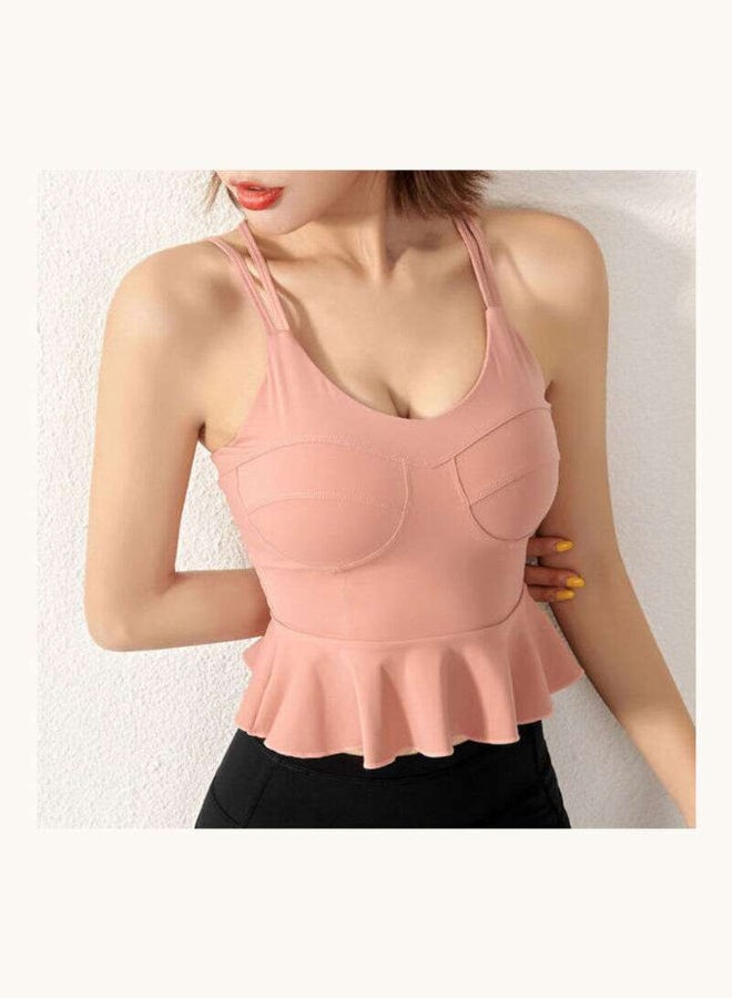 Padded Peplum Ruffles Sports Bra Pink