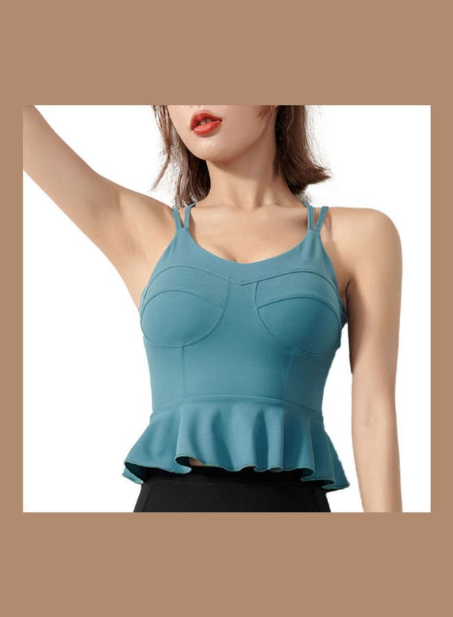 Padded Peplum Ruffles Sports Bra Blue