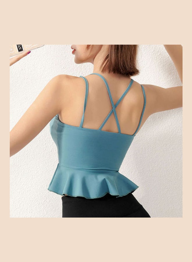 Padded Peplum Ruffles Sports Bra Blue