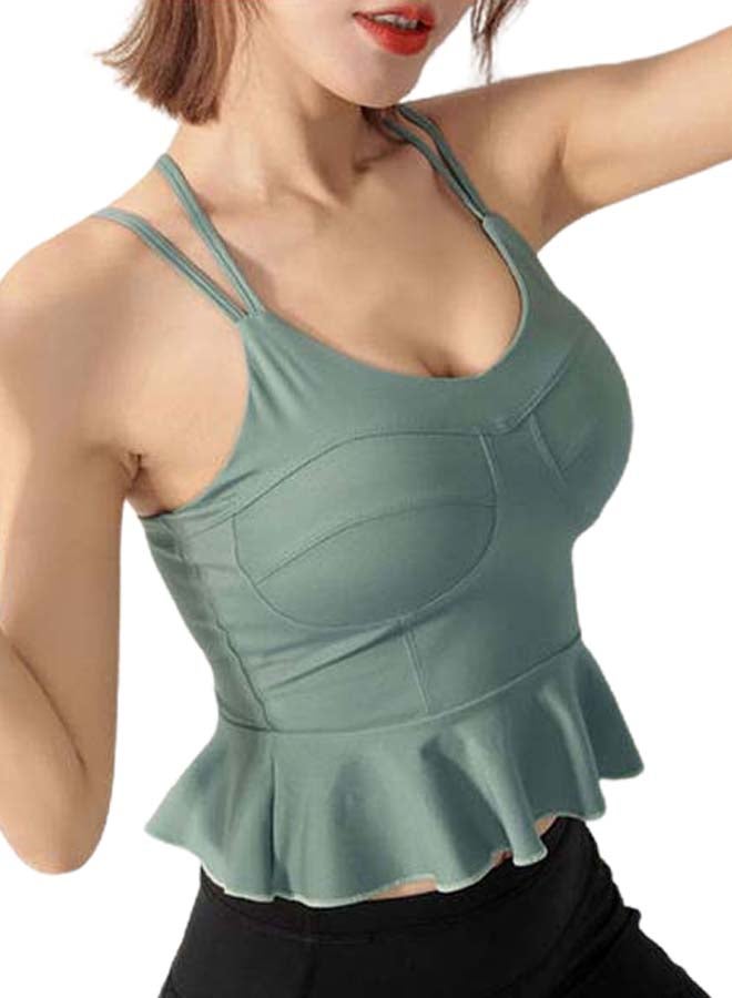 Padded Peplum Ruffles Sports Bra Green