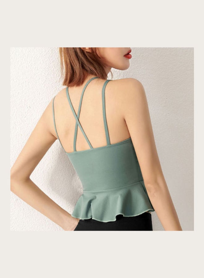 Padded Peplum Ruffles Sports Bra Green