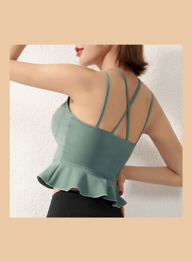 Padded Peplum Ruffles Sports Bra Green