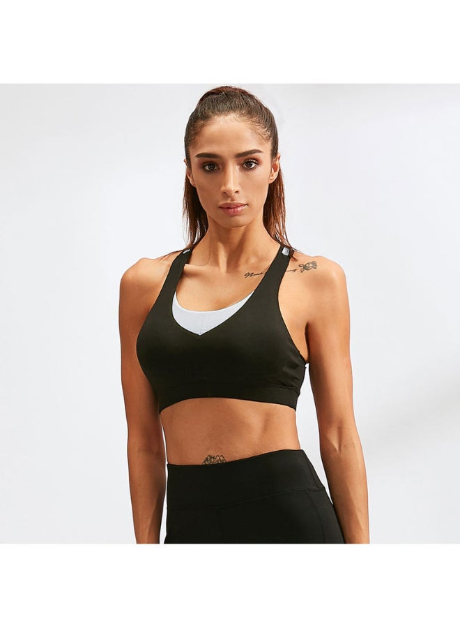 Fashion Fitness Backless Push Up Sport Bra White/Black