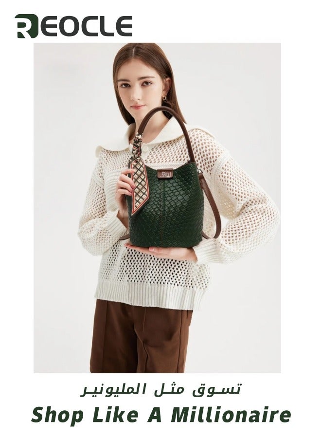 Bucket Bag for Women PU Leather Drawstring Purse with Detachable Straps Ladies Tassel Hobo and Shoulder Handbags Lightweight Tote Bag
