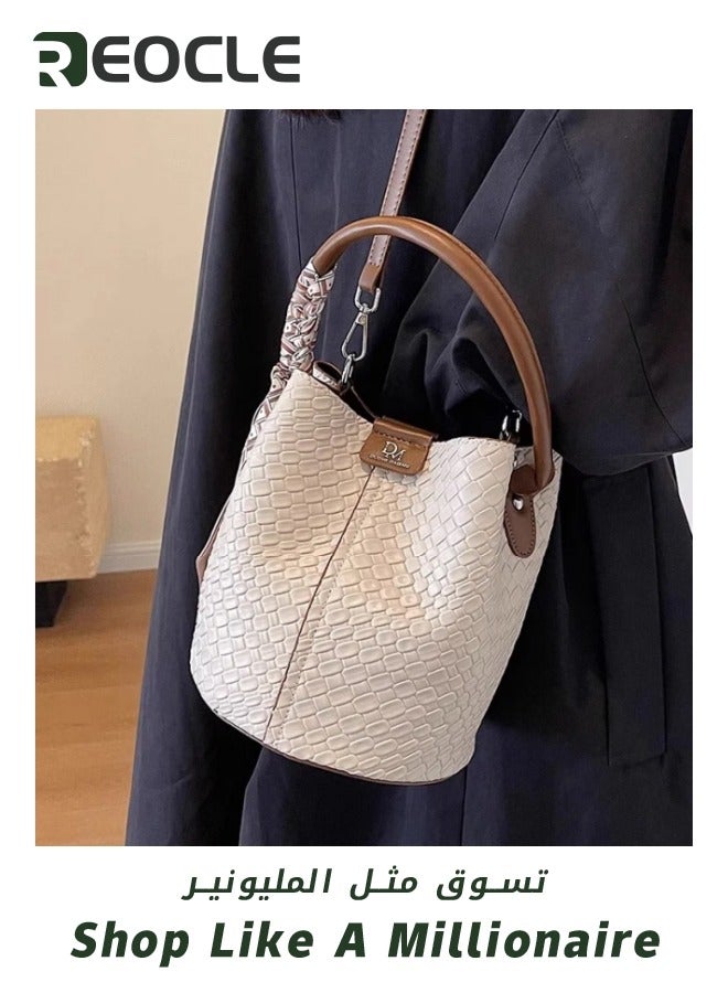 Bucket Bag for Women PU Leather Drawstring Purse with Detachable Straps Ladies Tassel Hobo and Shoulder Handbags Lightweight Tote Bag