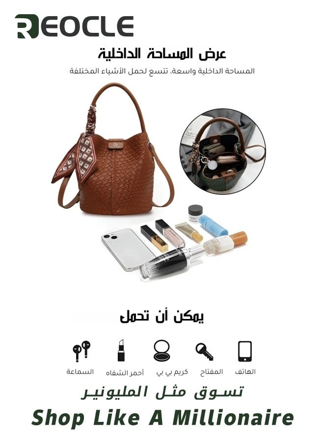 Bucket Bag for Women PU Leather Drawstring Purse with Detachable Straps Ladies Tassel Hobo and Shoulder Handbags Lightweight Tote Bag