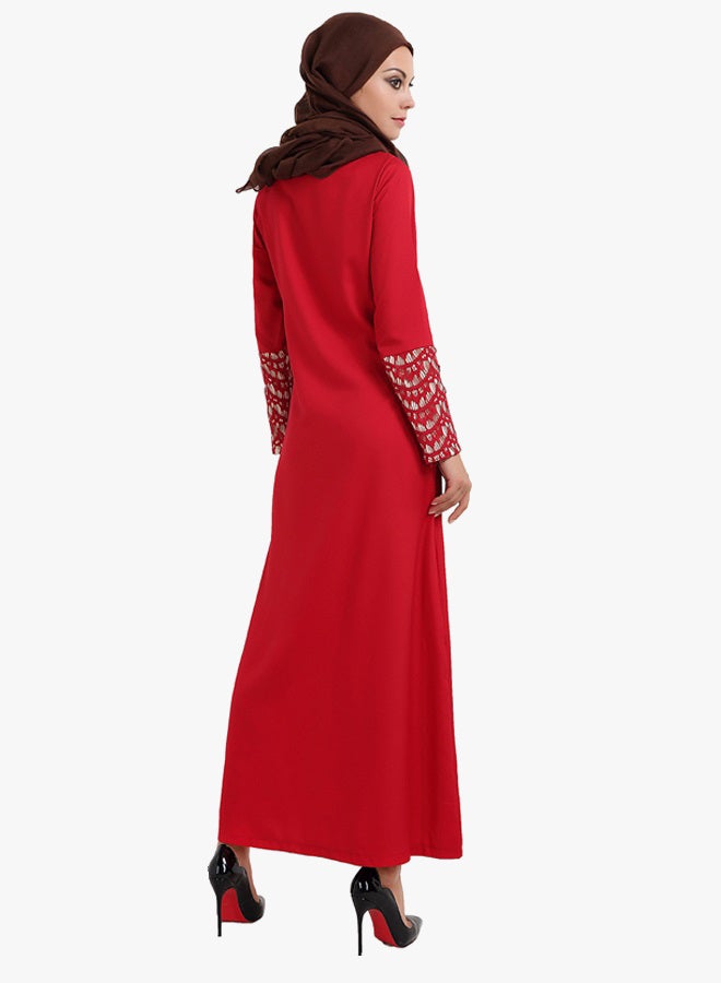 Long Sleeves Dress Red/Beige