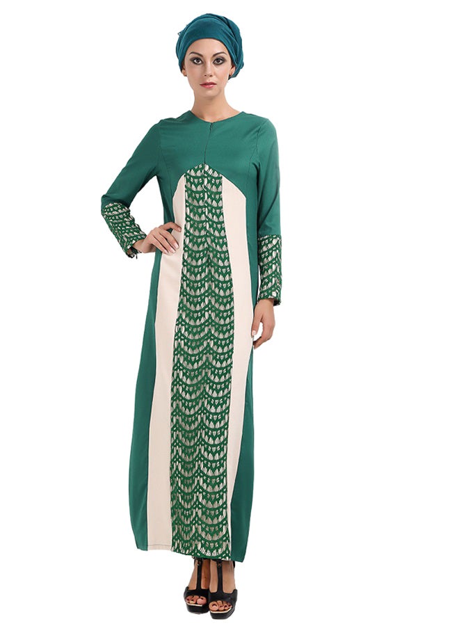 Long Sleeves Dress Green/Beige