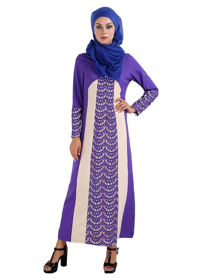 Long Sleeves Dress Purple/Beige