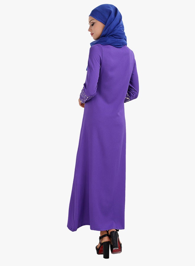 Long Sleeves Dress Purple/Beige