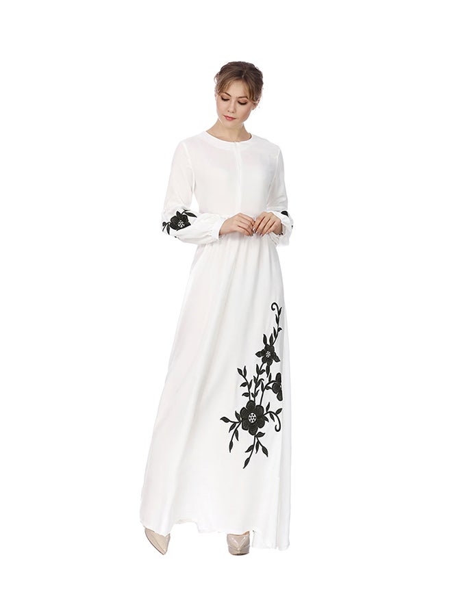 Long Sleeves Embroidered Dress White