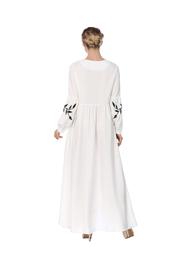 Long Sleeves Embroidered Dress White