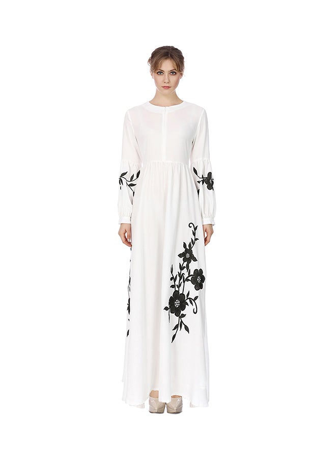 Long Sleeves Embroidered Dress White