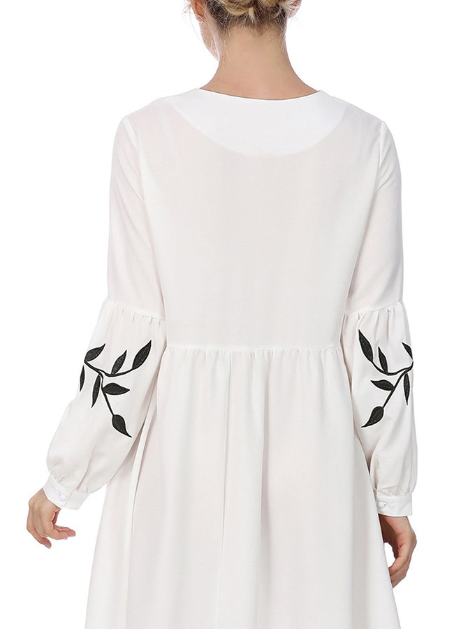 Long Sleeves Embroidered Dress White