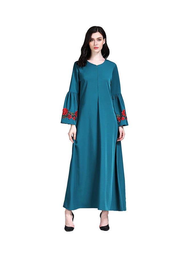 Bell Sleeves Embroidered Maxi Dress Green