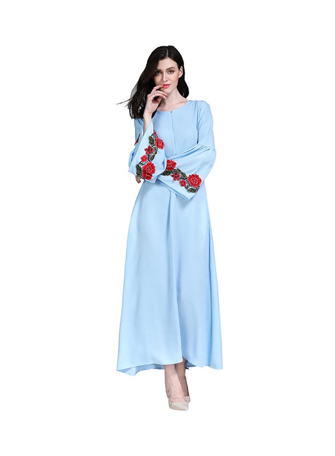 Bell Sleeve Embroidered Maxi Dress Blue